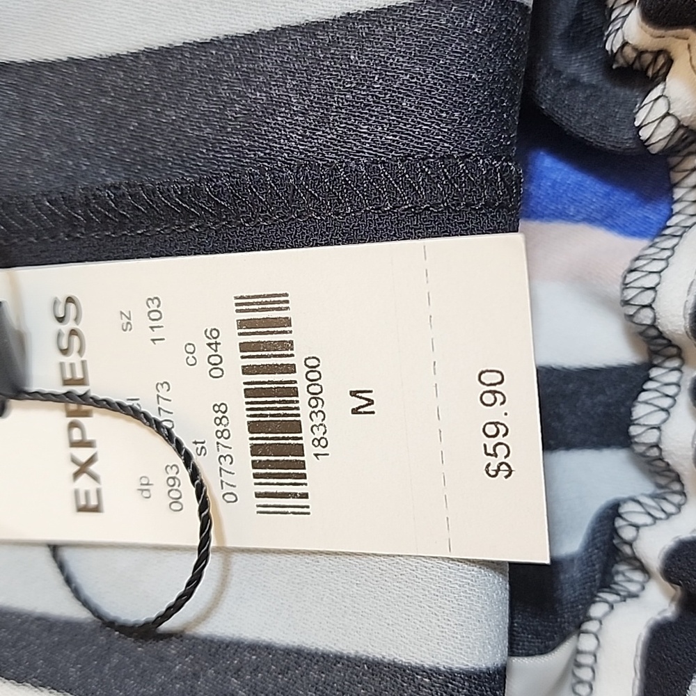 NWT Express  Striped Mini Skirt With Pockets And Paper Bag Waist Belted Size Med - Picture 4 of 8